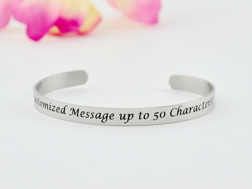 Customized Stainless Steel Cuff Bracelet – Personalized Engraved Bangle in Silver, Gold or Rose Gold, Custom Message Jewelry Gift for Her