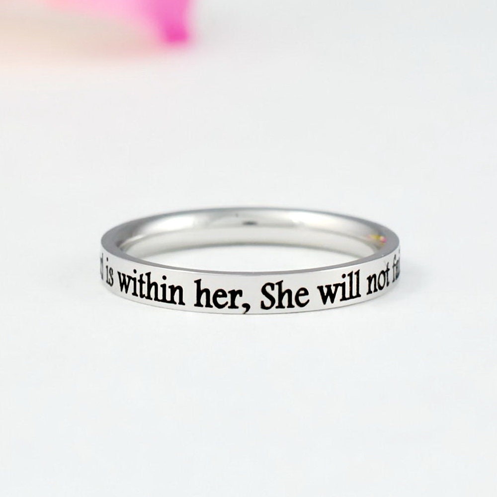God is within her, she will not fall – Stainless Steel Band Ring, Christian Faith, Psalm 46:5 Scripture, Inspirational Religious Gift