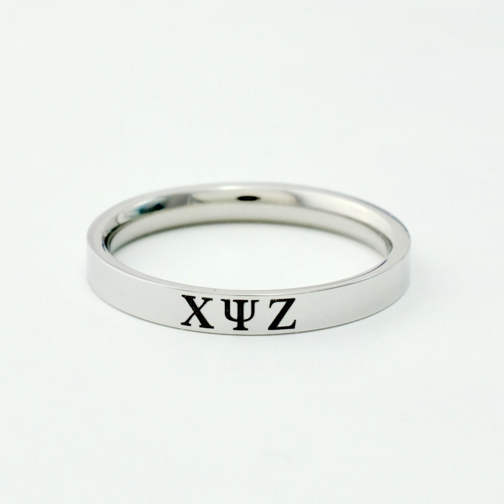 Greek Letters Ring - Custom Stainless Steel Stackable Ring, Personalized Sorority Initial Ring, Sisters Best Friends Friendship Gift