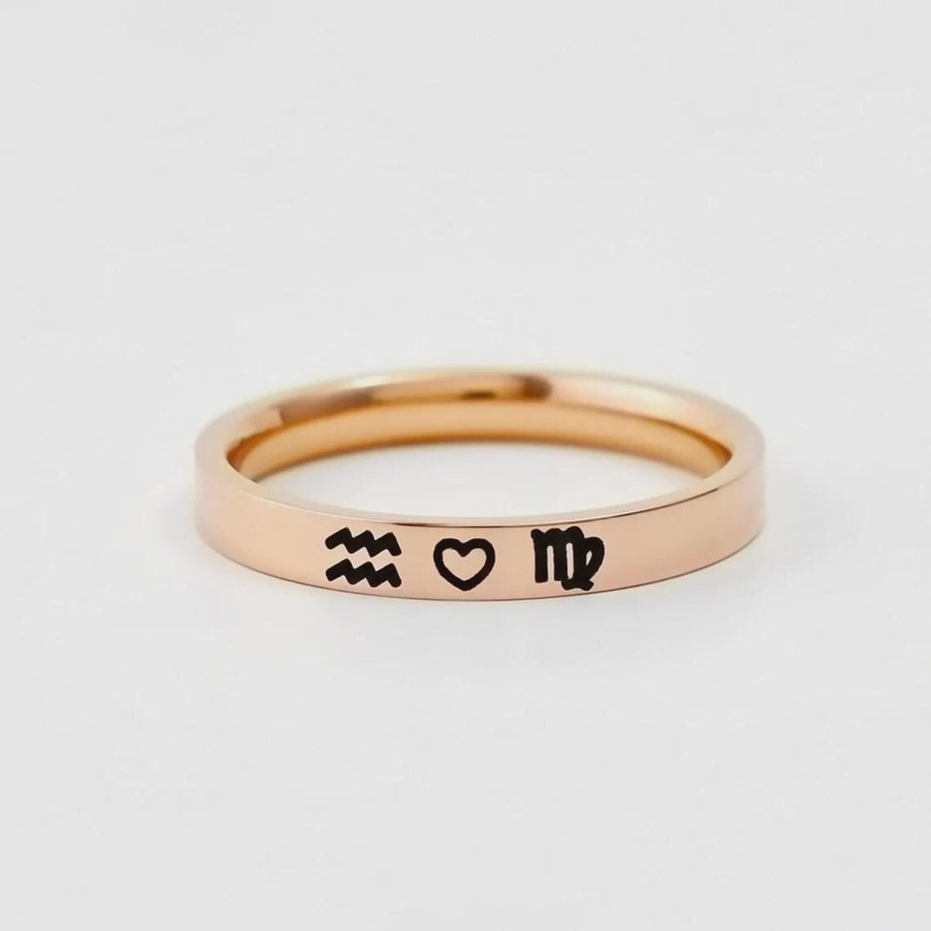 Zodiac Love Ring – Custom Stainless Steel Band, Personalized Astrology Jewelry for Couples, Lovers, BFF, Meaningful Stylish Gifts