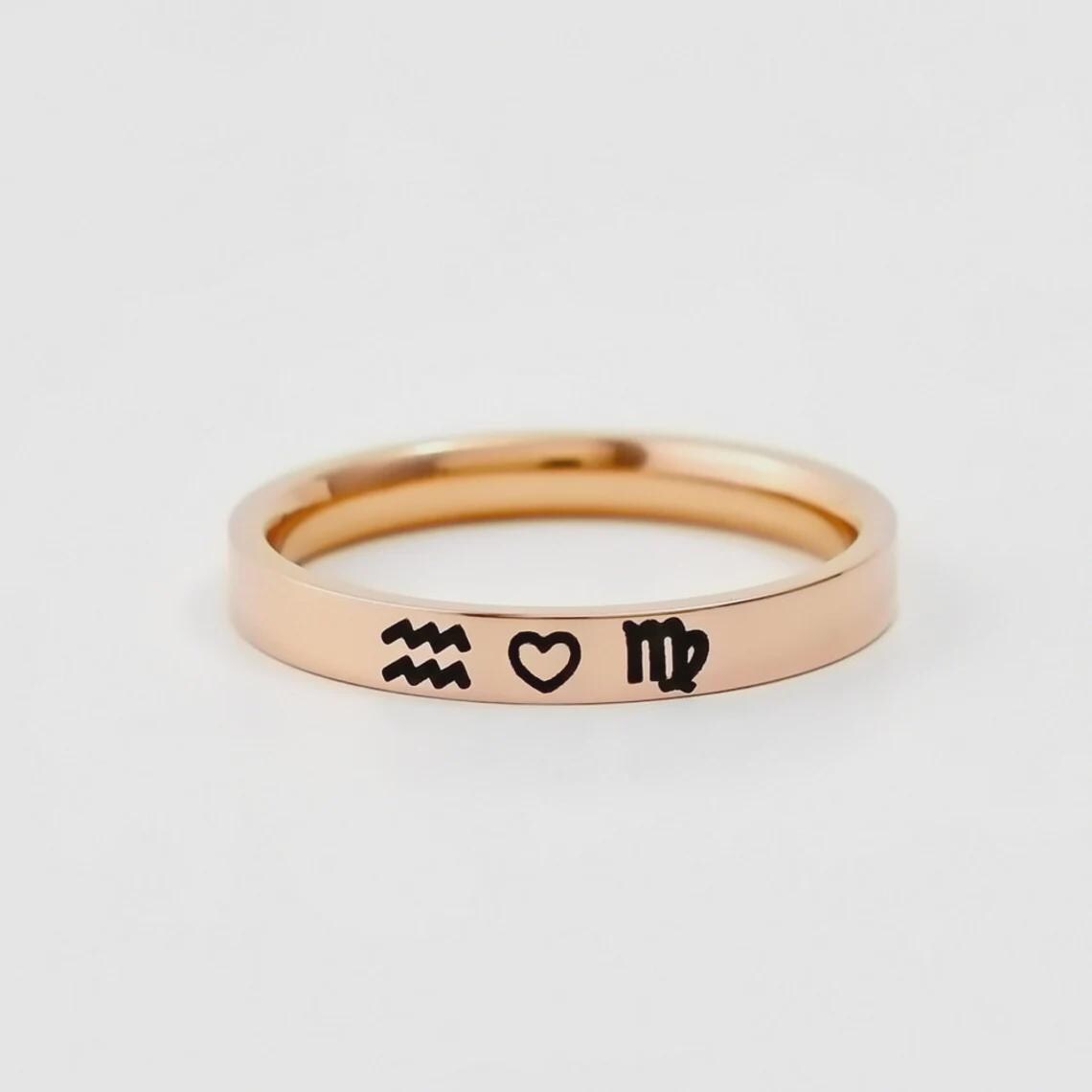 Zodiac Love Ring – Custom Stainless Steel Band, Personalized Astrology Jewelry for Couples, Lovers, BFF, Meaningful Stylish Gifts