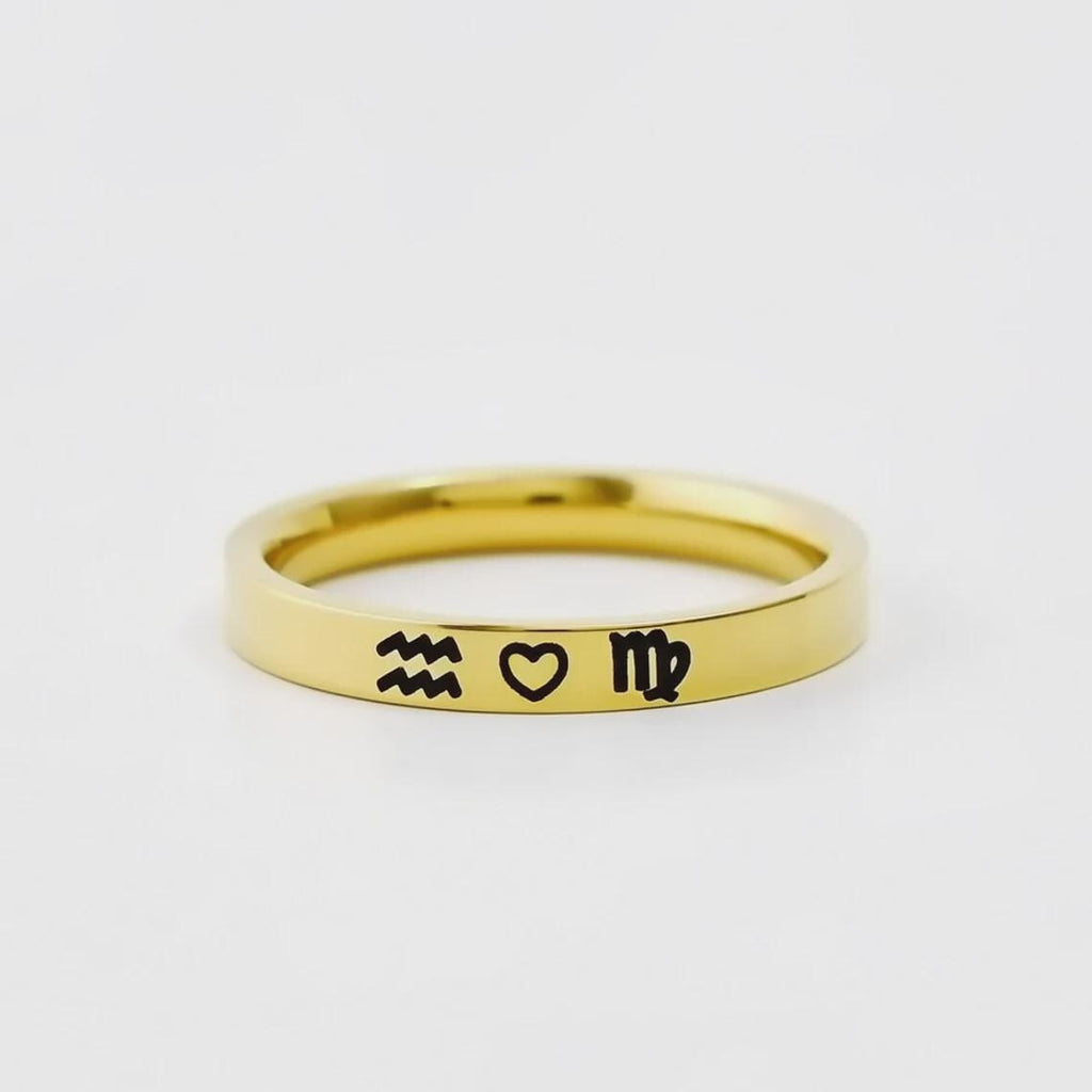 Zodiac Love Ring – Custom Stainless Steel Band, Personalized Astrology Jewelry for Couples, Lovers, BFF, Meaningful Stylish Gifts