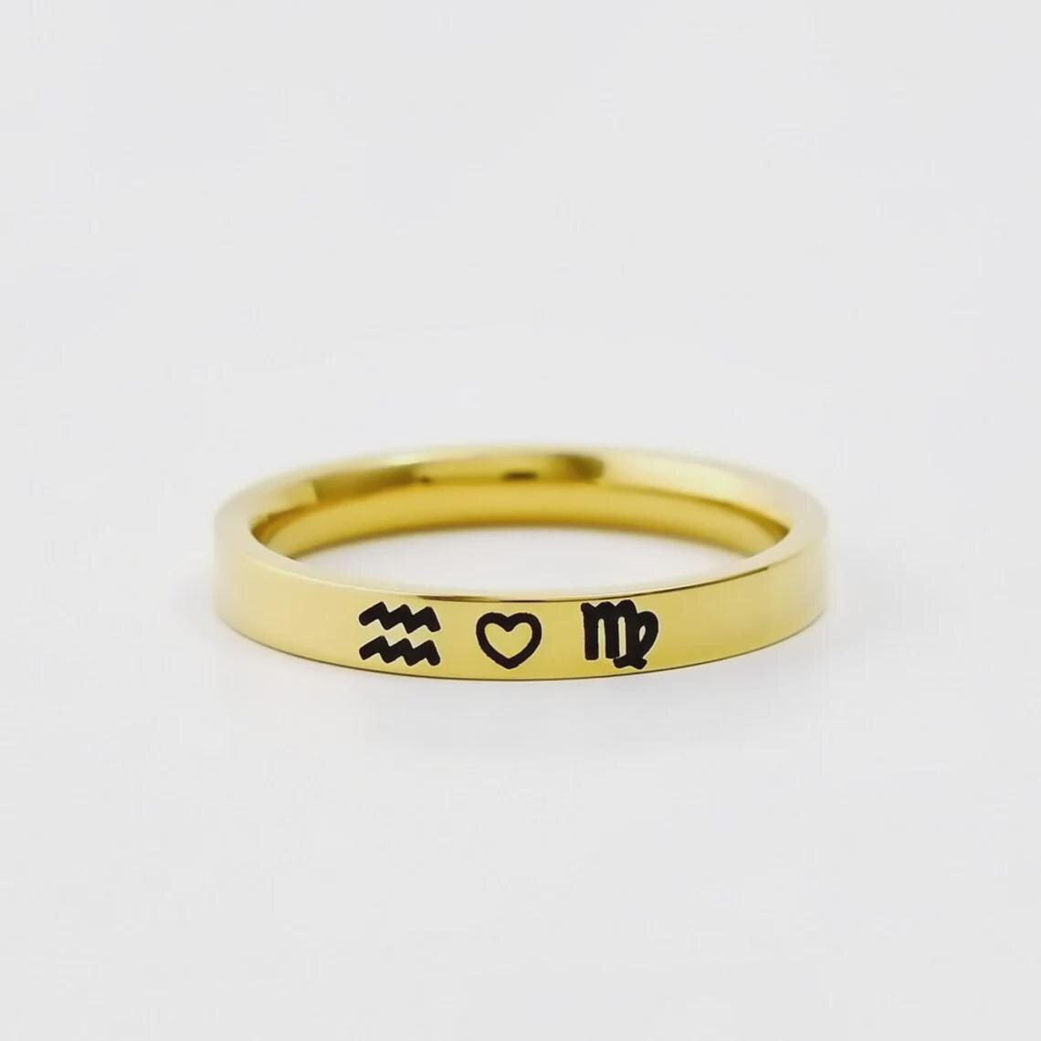 Zodiac Love Ring – Custom Stainless Steel Band, Personalized Astrology Jewelry for Couples, Lovers, BFF, Meaningful Stylish Gifts