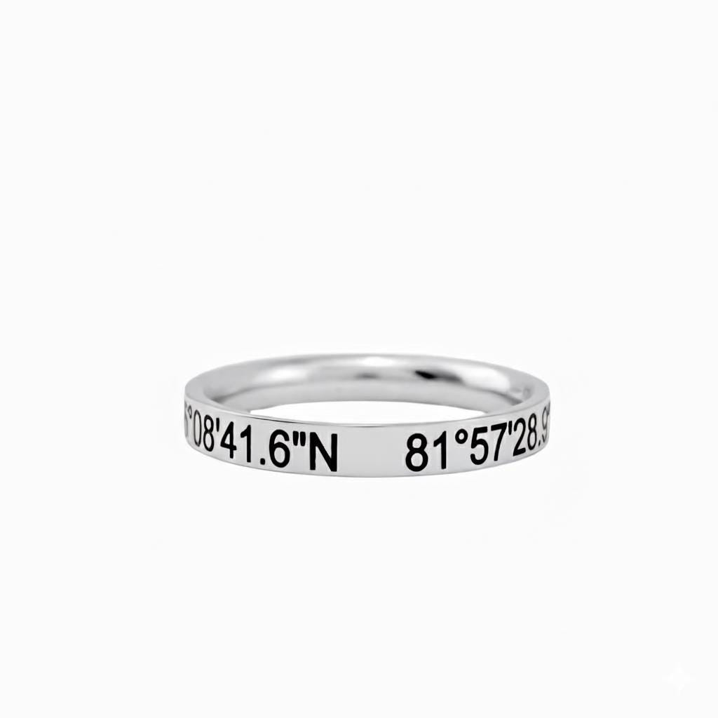 Custom Coordinates Ring, Personalized Stainless Steel Band, Engraved Location Gift for Couples, Sisters, Friends