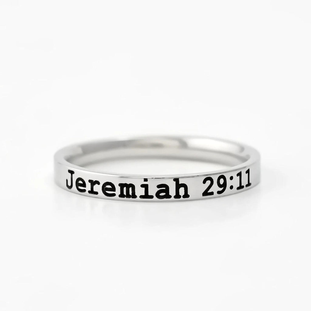 Jeremiah 29:11 Bible Verse Ring – Dainty Stainless Steel Scripture Ring, Christian Jewelry Gift, Plans to Prosper You and Not to Harm You