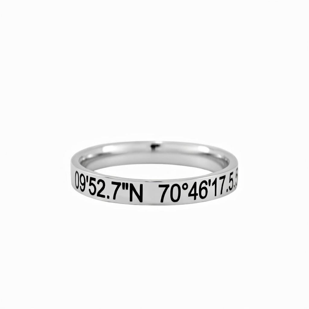 Custom Coordinates Ring, Personalized Stainless Steel Band, Engraved Location Gift for Couples, Sisters, Friends