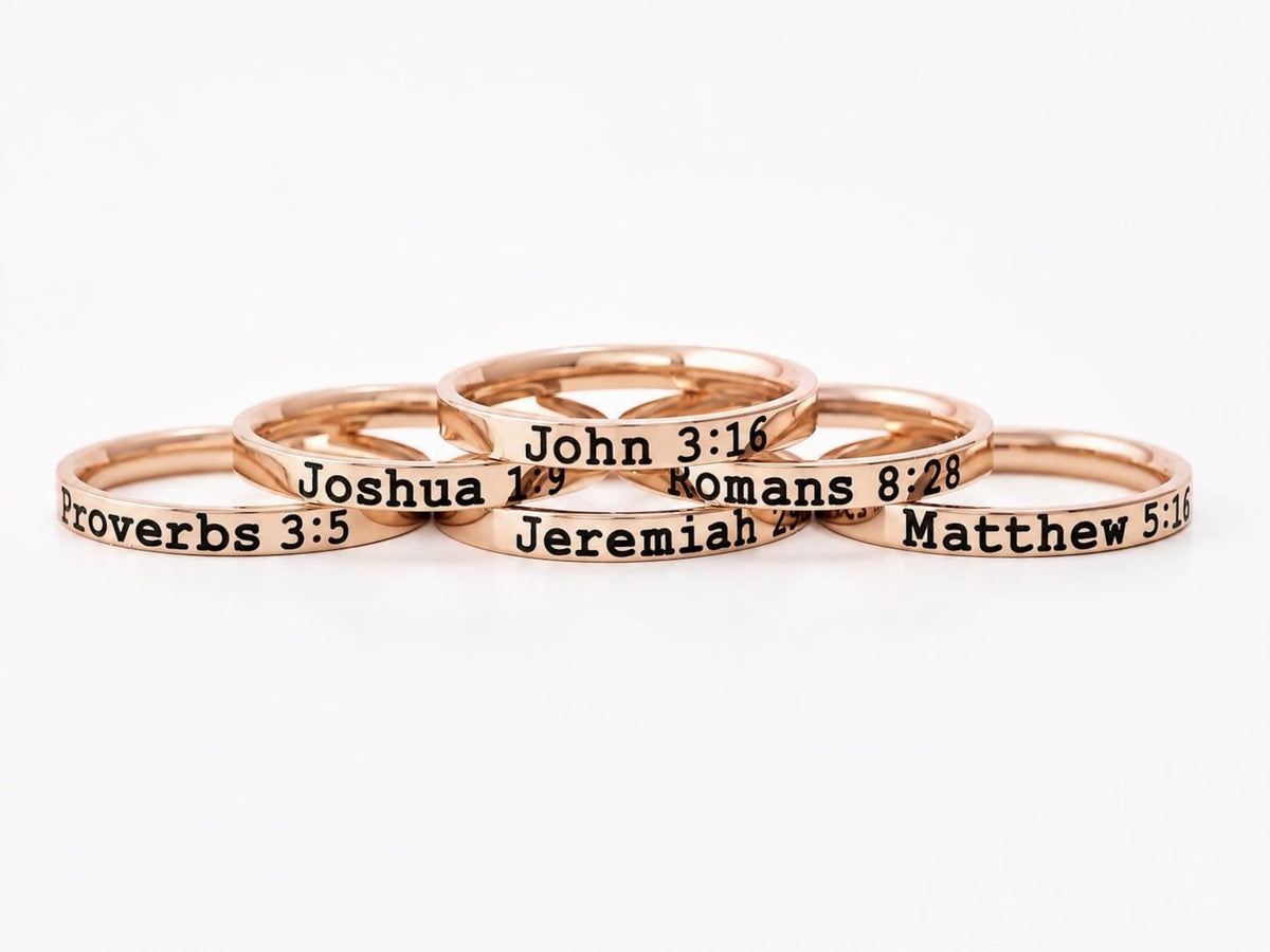 Custom Bible Verse Ring - Stainless Steel Stacking Band Ring, Personalized Engraved Scripture Jewelry, Religious Occasions and Everyday Wear