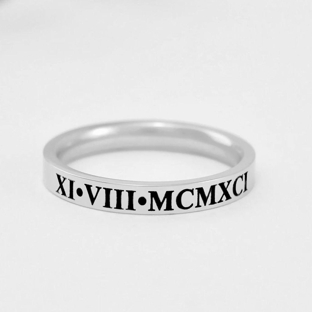 Roman Numeral Date Ring, Custom Stainless Steel Band, Personalized Date Ring Gift for Sisters, Friends, Valentines, Mother’s Day