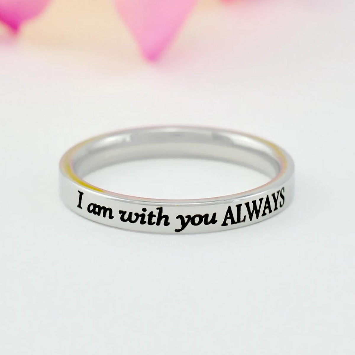 I Am With You Always – Stainless Steel Band Ring, Christian Faith Quote Ring, Matthew 28:20 Scripture Jewelry, Inspirational Gift
