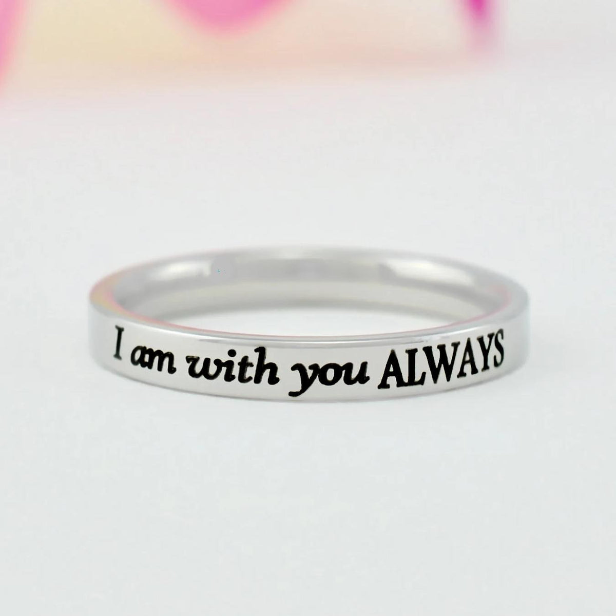 I Am With You Always – Stainless Steel Band Ring, Christian Faith Quote Ring, Matthew 28:20 Scripture Jewelry, Inspirational Gift