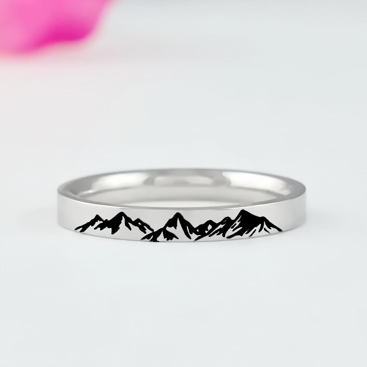 Mountain Ring – Stainless Steel Band Ring with Mountains Design, Outdoor Adventure Jewelry, Hiking Travel Nature Wanderlust Gift