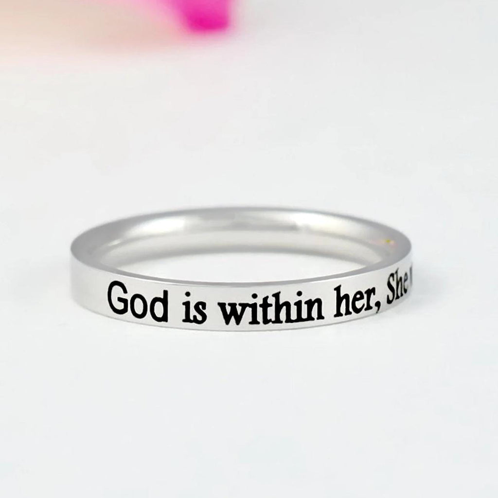 God is within her, she will not fall – Stainless Steel Band Ring, Christian Faith, Psalm 46:5 Scripture, Inspirational Religious Gift