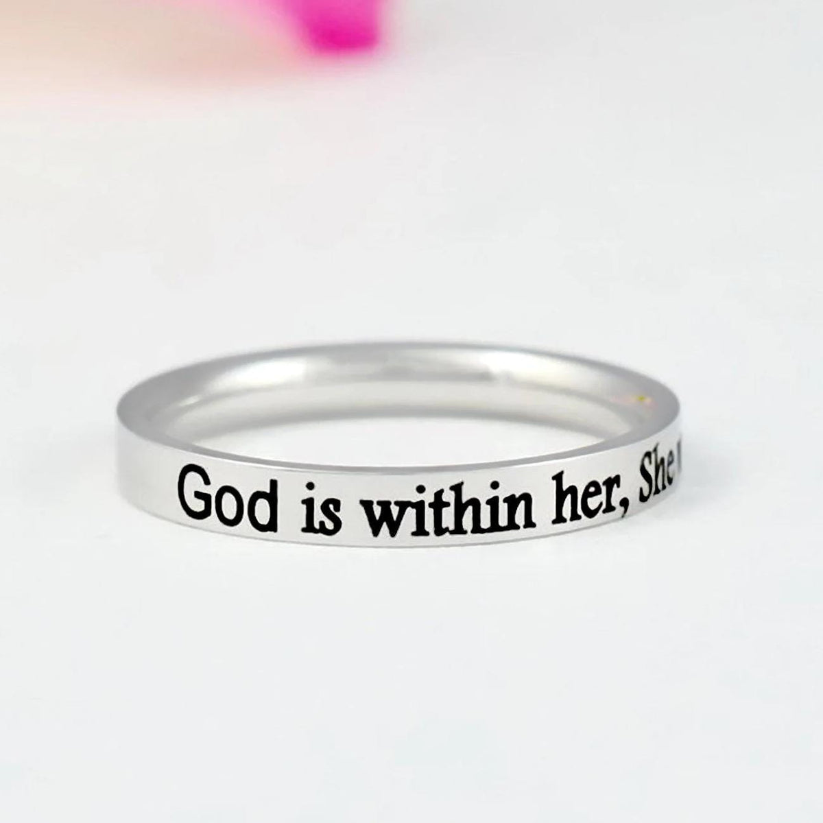 God is within her, she will not fall – Stainless Steel Band Ring, Christian Faith, Psalm 46:5 Scripture, Inspirational Religious Gift