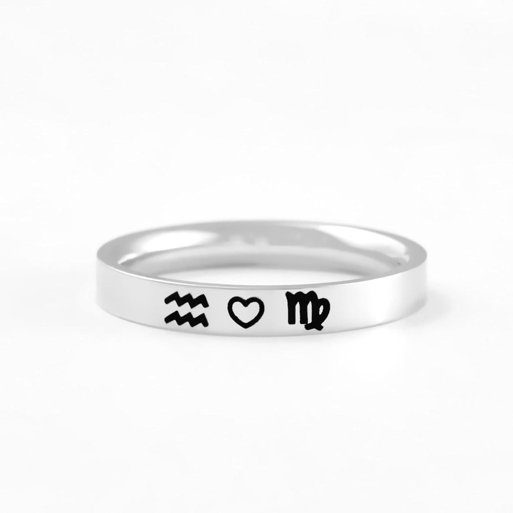 Zodiac Love Ring – Custom Stainless Steel Band, Personalized Astrology Jewelry for Couples, Lovers, BFF, Meaningful Stylish Gifts