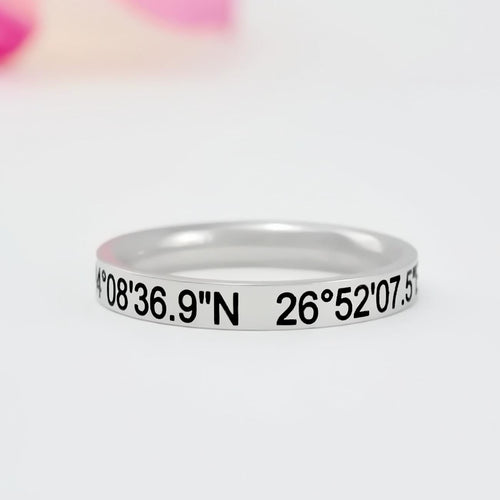 Custom Coordinates Ring, Personalized Stainless Steel Band, Engraved Location Gift for Couples, Sisters, Friends