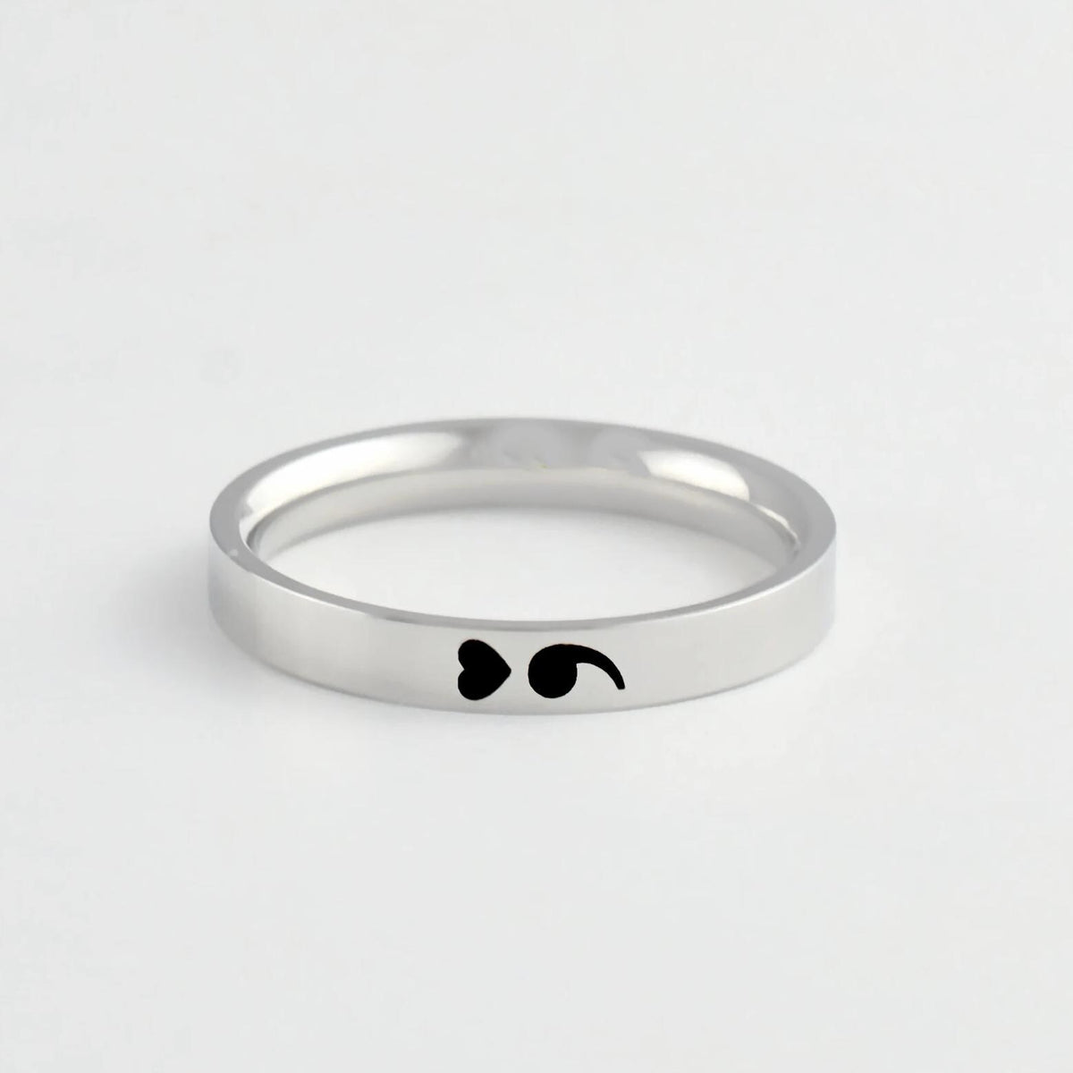 Heart Semicolon Ring, Stainless Steel Band, Symbol of Hope and Strength, Mental Health Awareness Gift, Inspirational Jewelry