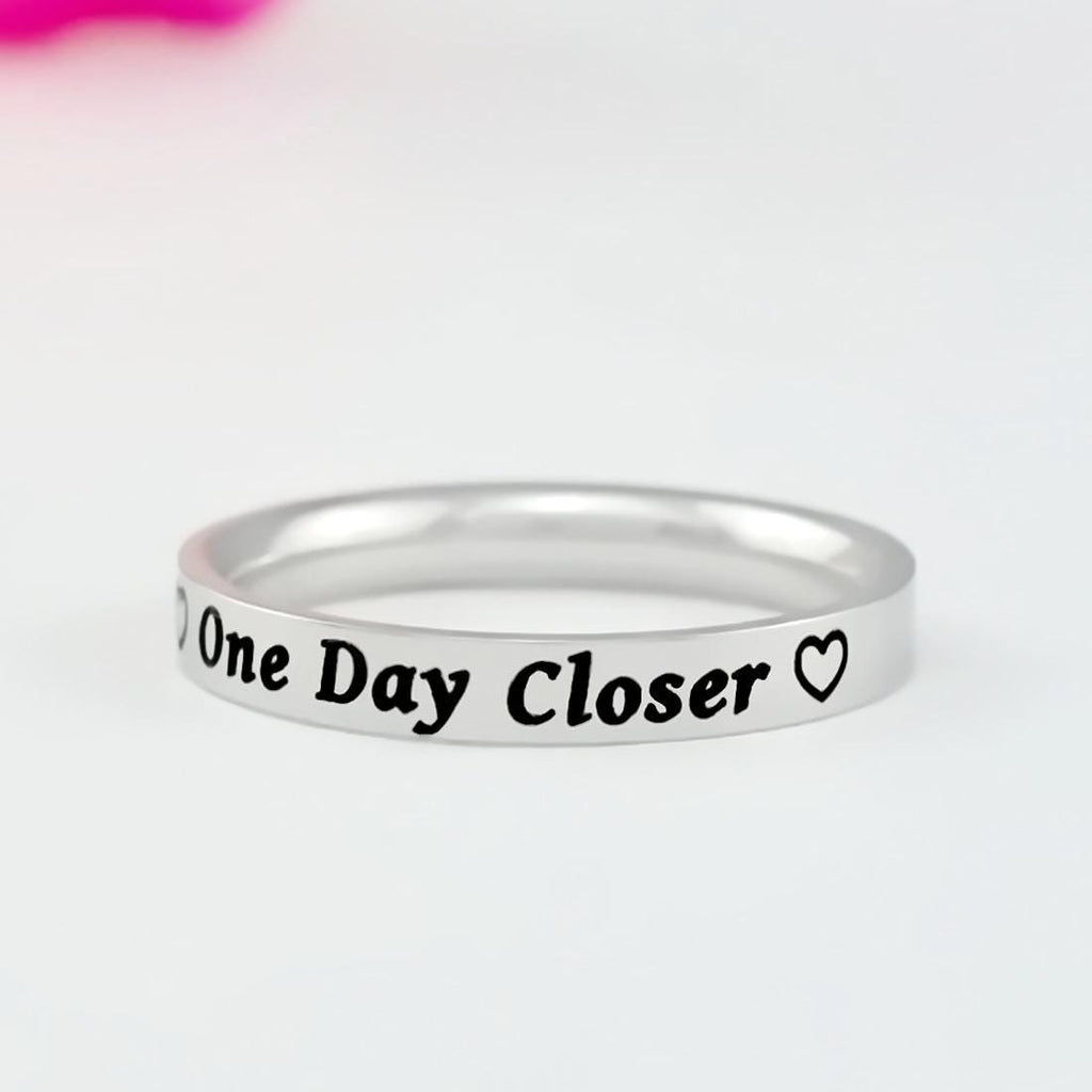 One Day Closer – Stainless Steel Band Ring, Long Distance Love Gift, Deployment Countdown Ring, Encouragement Gift for Military Couples