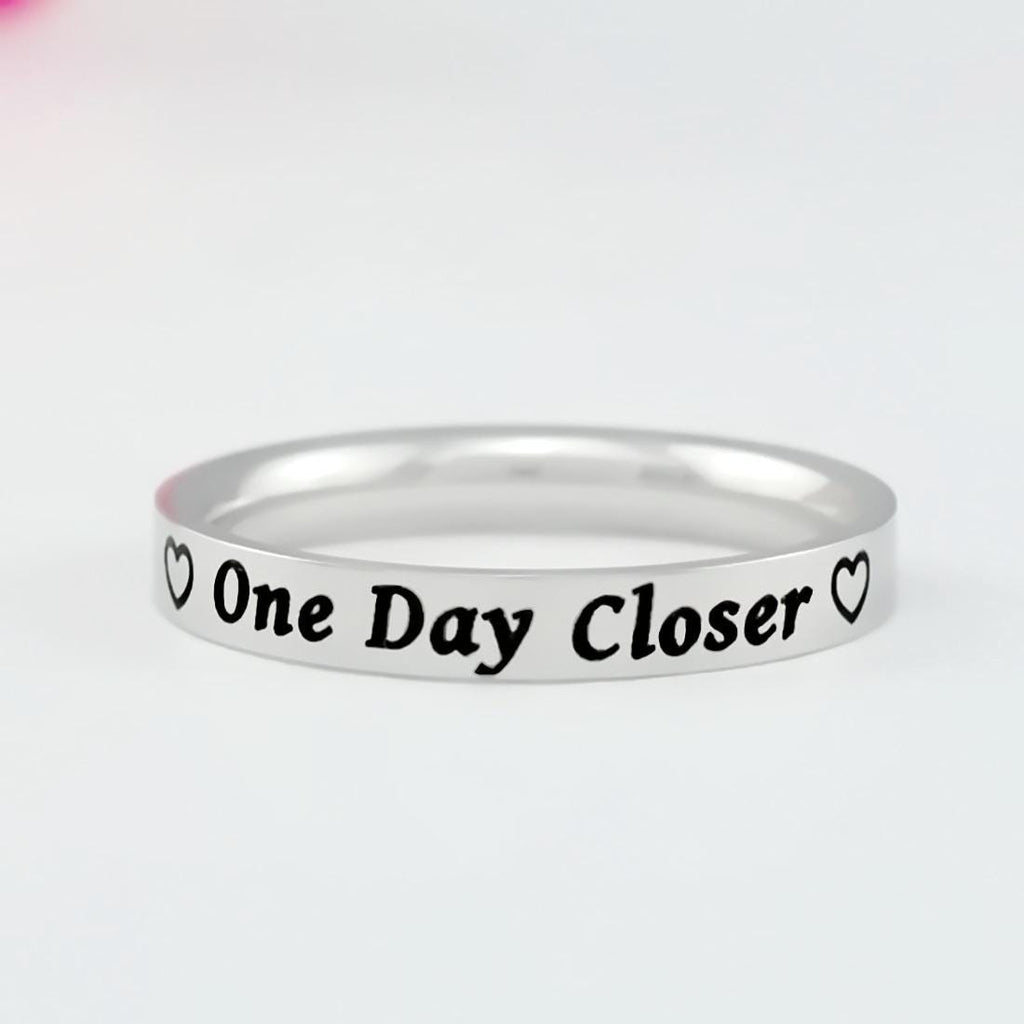 One Day Closer – Stainless Steel Band Ring, Long Distance Love Gift, Deployment Countdown Ring, Encouragement Gift for Military Couples