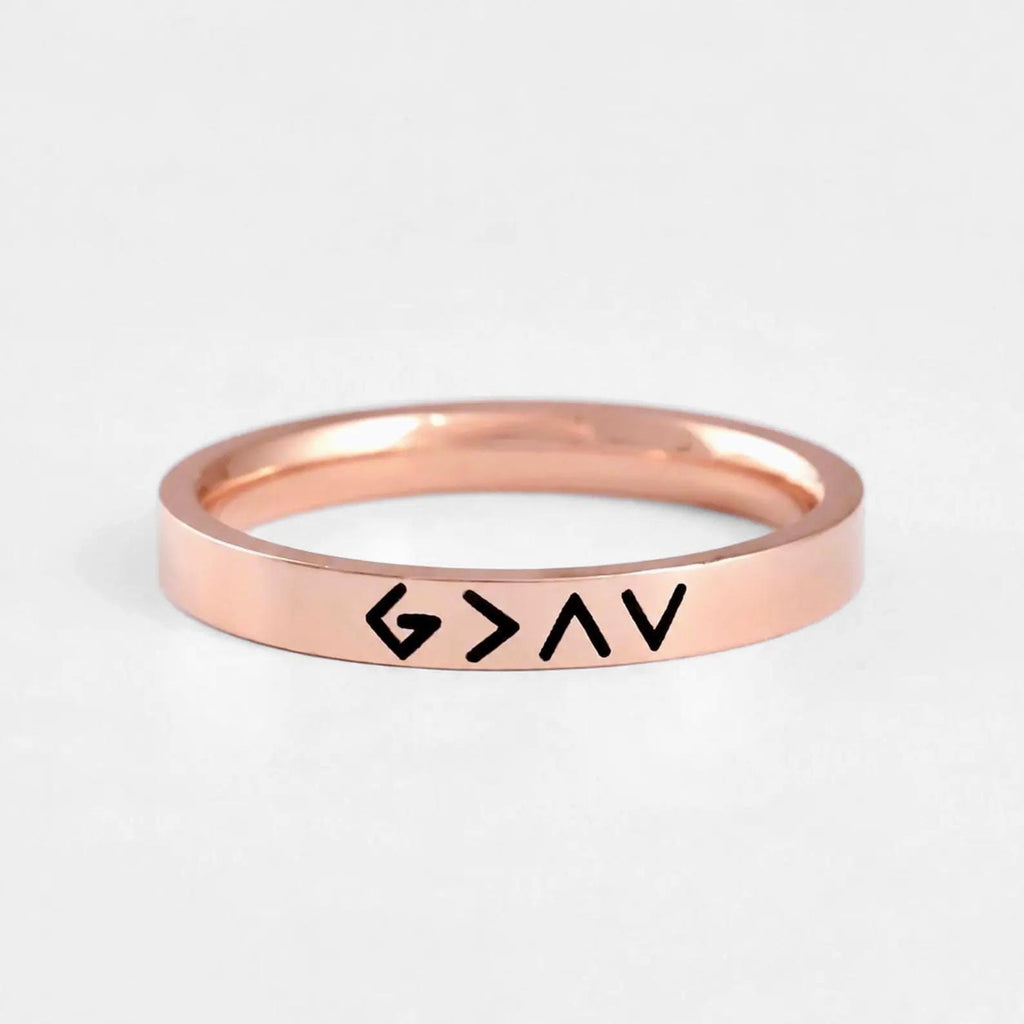 God Is Greater Than The Highs and Lows Ring, Stainless Steel Band, G>∧V Symbol Ring, Christian Faith Ring, Religious Gift