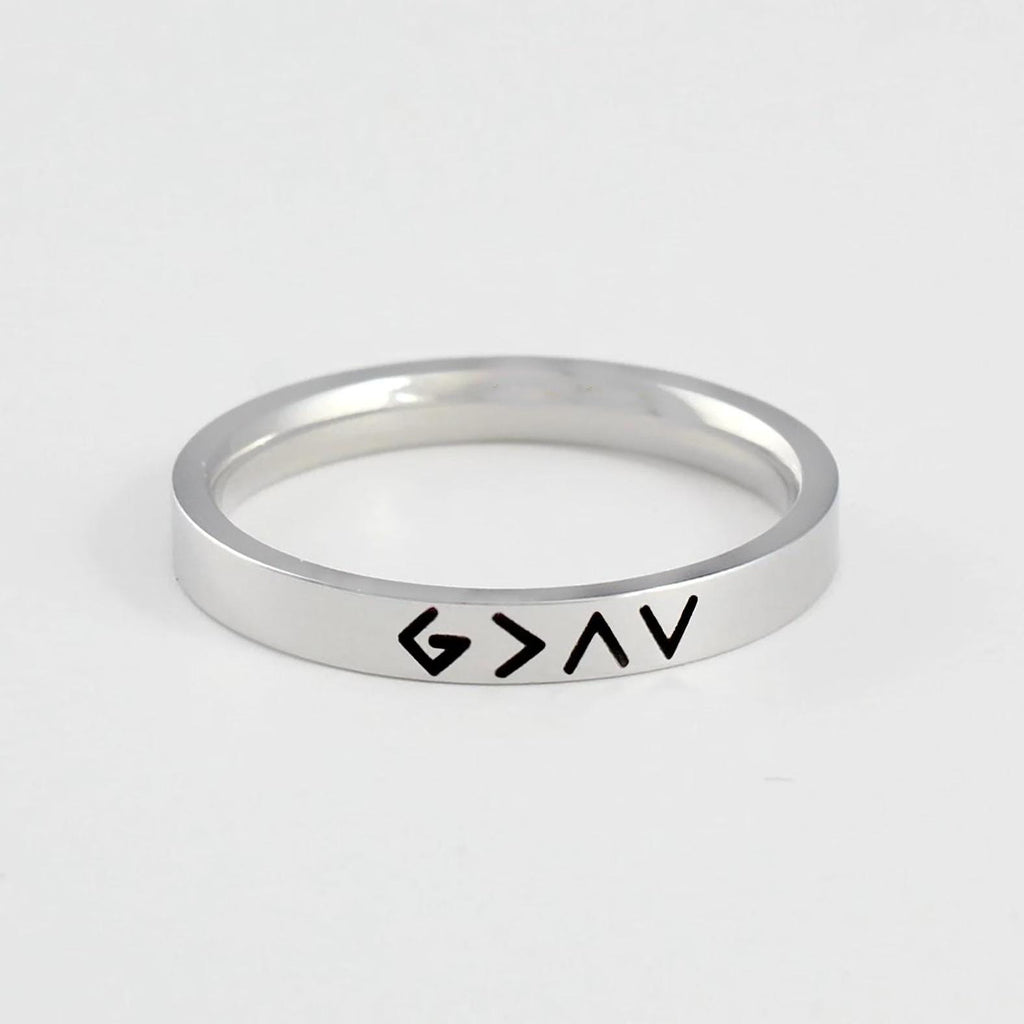 God Is Greater Than The Highs and Lows Ring, Stainless Steel Band, G>∧V Symbol Ring, Christian Faith Ring, Religious Gift