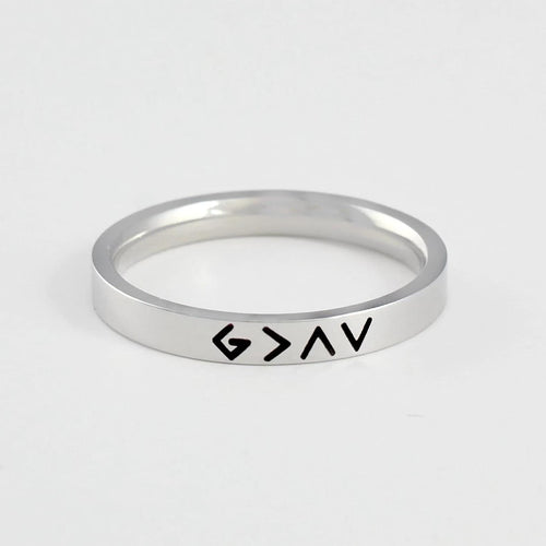 God Is Greater Than The Highs and Lows Ring, Stainless Steel Band, G>∧V Symbol Ring, Christian Faith Ring, Religious Gift