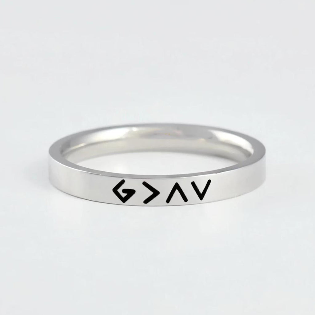 God Is Greater Than The Highs and Lows Ring, Stainless Steel Band, G>∧V Symbol Ring, Christian Faith Ring, Religious Gift