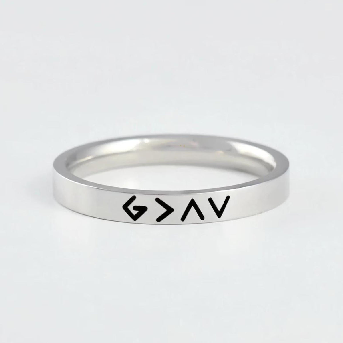 God Is Greater Than The Highs and Lows Ring, Stainless Steel Band, G>∧V Symbol Ring, Christian Faith Ring, Religious Gift