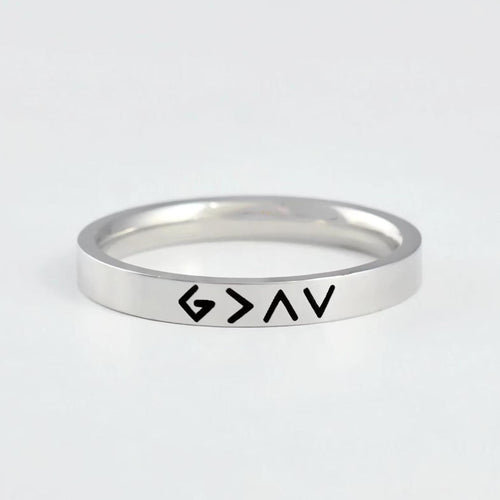 God Is Greater Than The Highs and Lows Ring, Stainless Steel Band, G>∧V Symbol Ring, Christian Faith Ring, Religious Gift