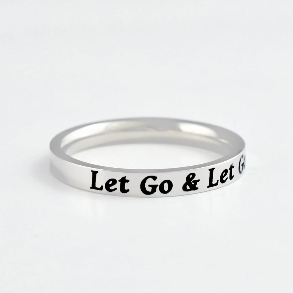 Let Go & Let God – Stainless Steel Band Ring, Christian Faith Quote Ring, Inspirational Encouragement Gift for Sisters, Friends, Christmas
