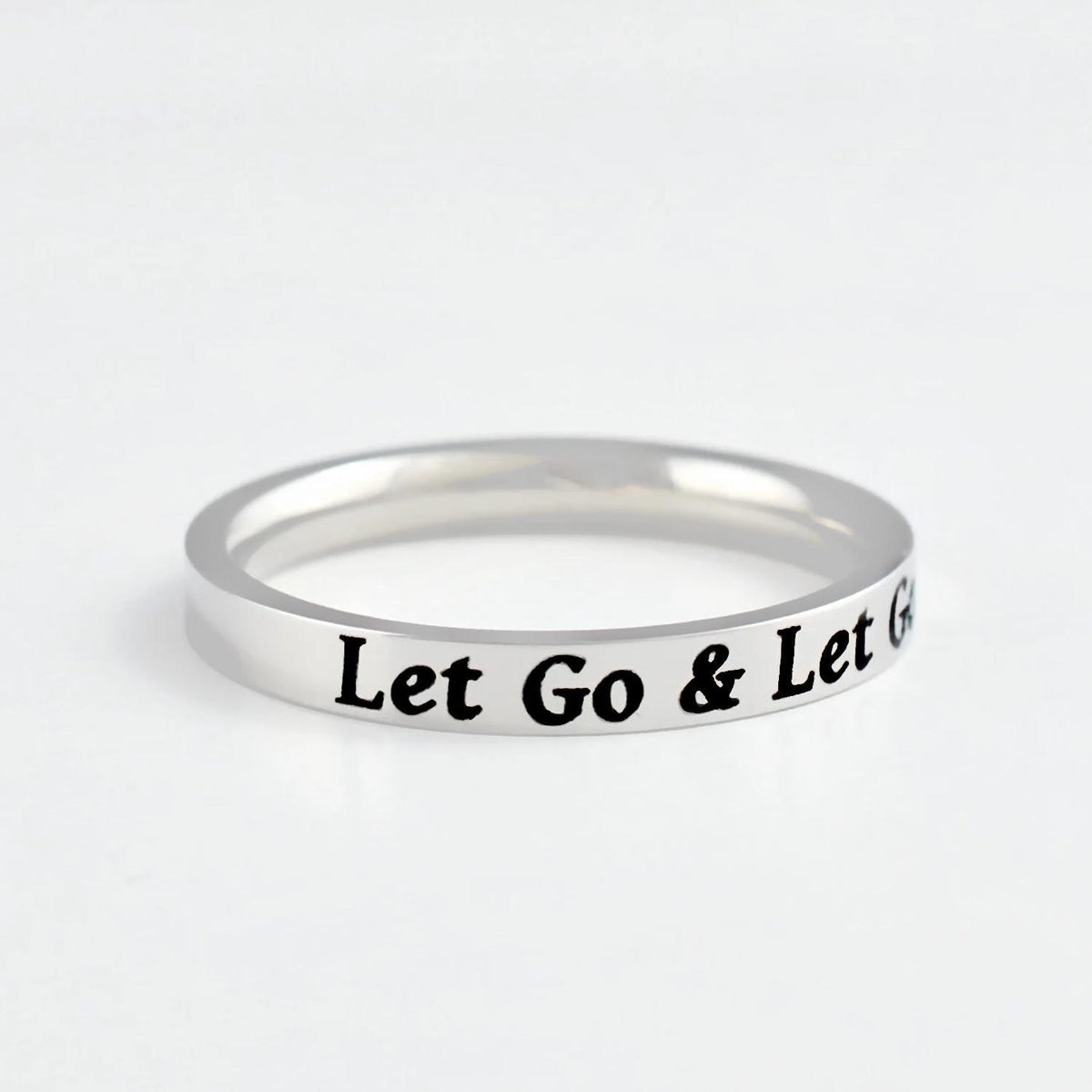 Let Go & Let God – Stainless Steel Band Ring, Christian Faith Quote Ring, Inspirational Encouragement Gift for Sisters, Friends, Christmas