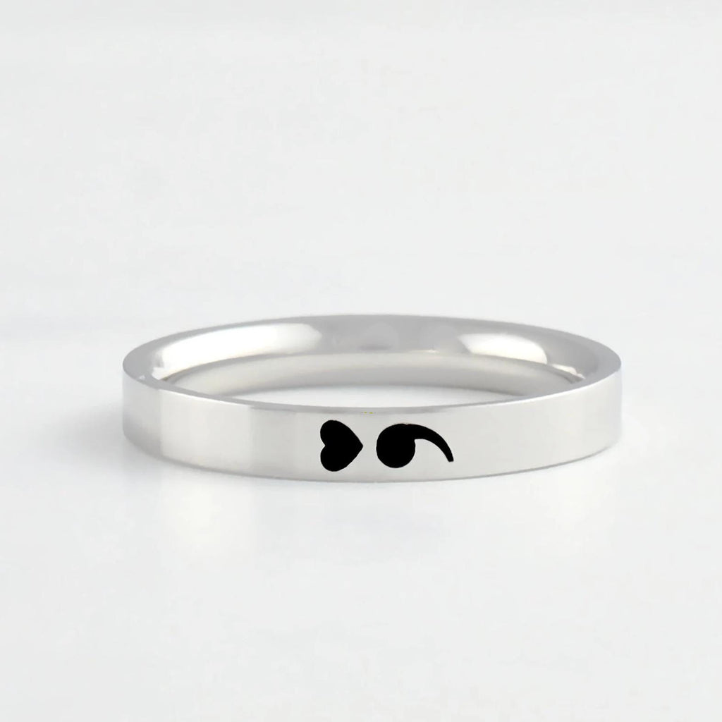 Heart Semicolon Ring, Stainless Steel Band, Symbol of Hope and Strength, Mental Health Awareness Gift, Inspirational Jewelry