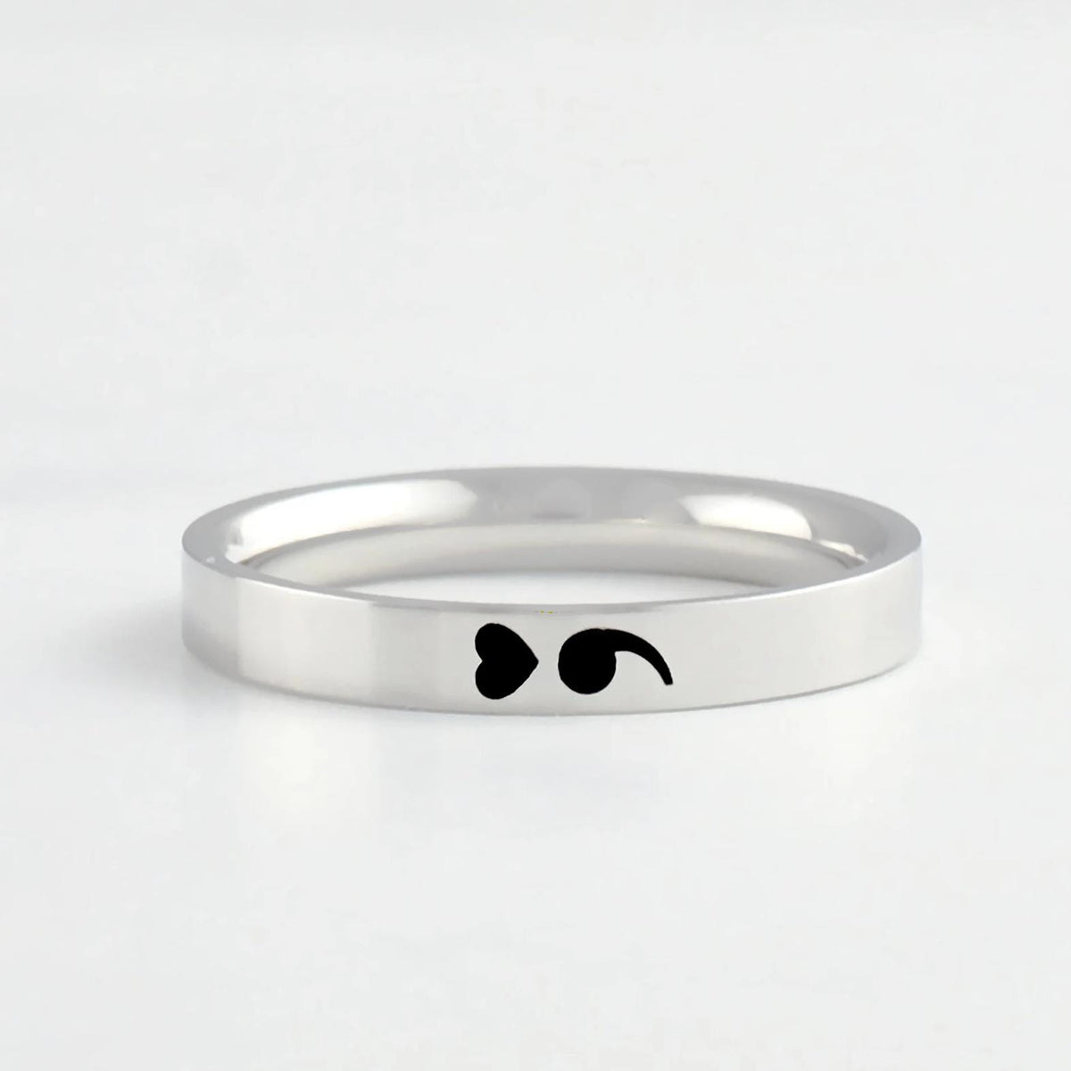 Heart Semicolon Ring, Stainless Steel Band, Symbol of Hope and Strength, Mental Health Awareness Gift, Inspirational Jewelry