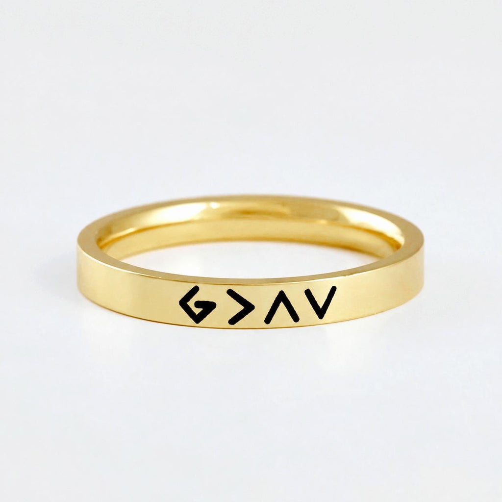 God Is Greater Than The Highs and Lows Ring, Stainless Steel Band, G>∧V Symbol Ring, Christian Faith Ring, Religious Gift