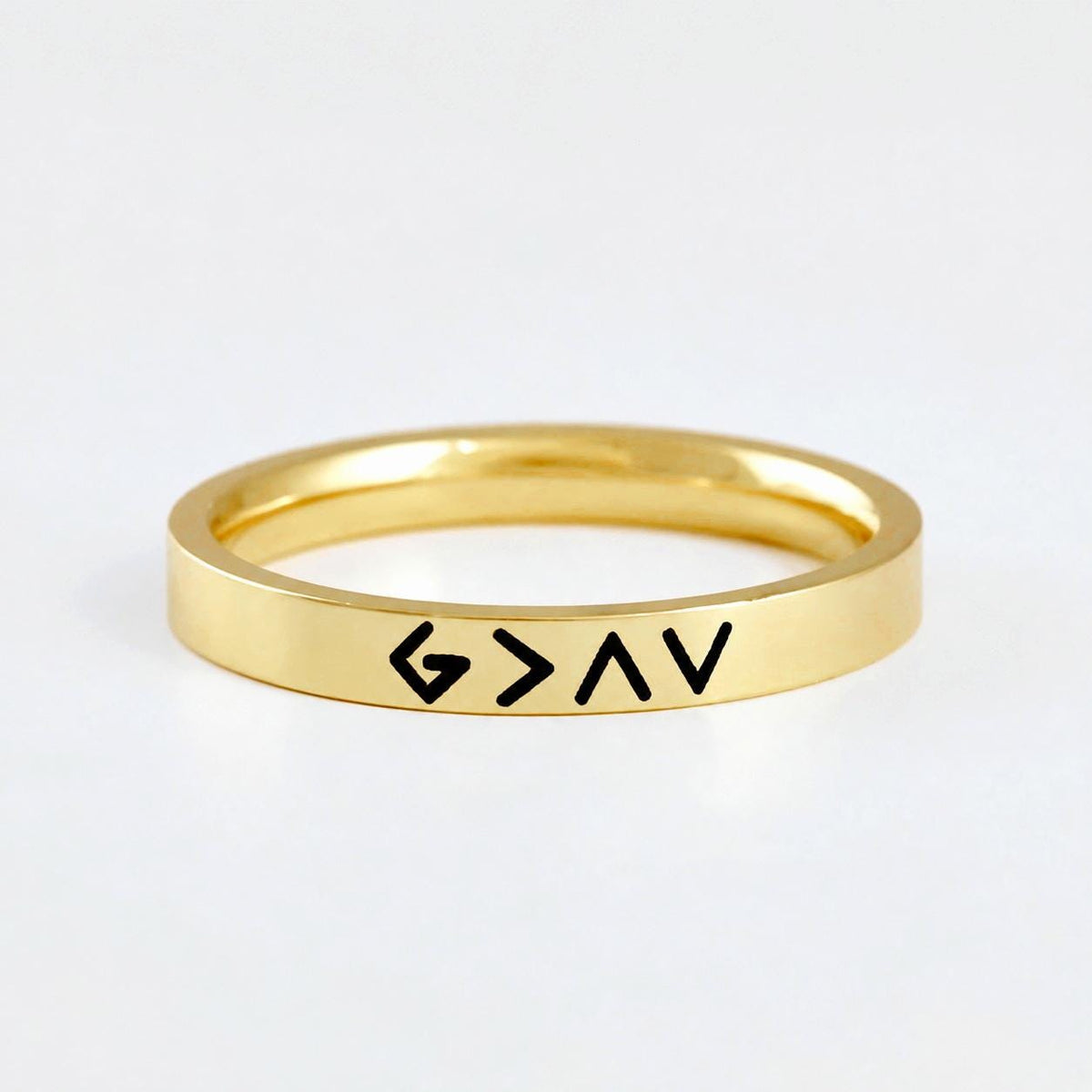 God Is Greater Than The Highs and Lows Ring, Stainless Steel Band, G>∧V Symbol Ring, Christian Faith Ring, Religious Gift