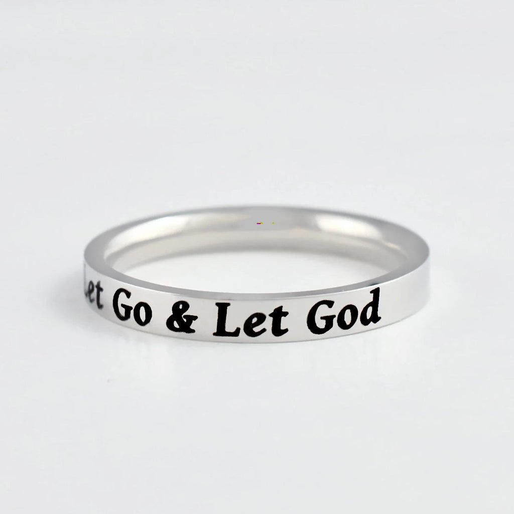 Let Go & Let God – Stainless Steel Band Ring, Christian Faith Quote Ring, Inspirational Encouragement Gift for Sisters, Friends, Christmas
