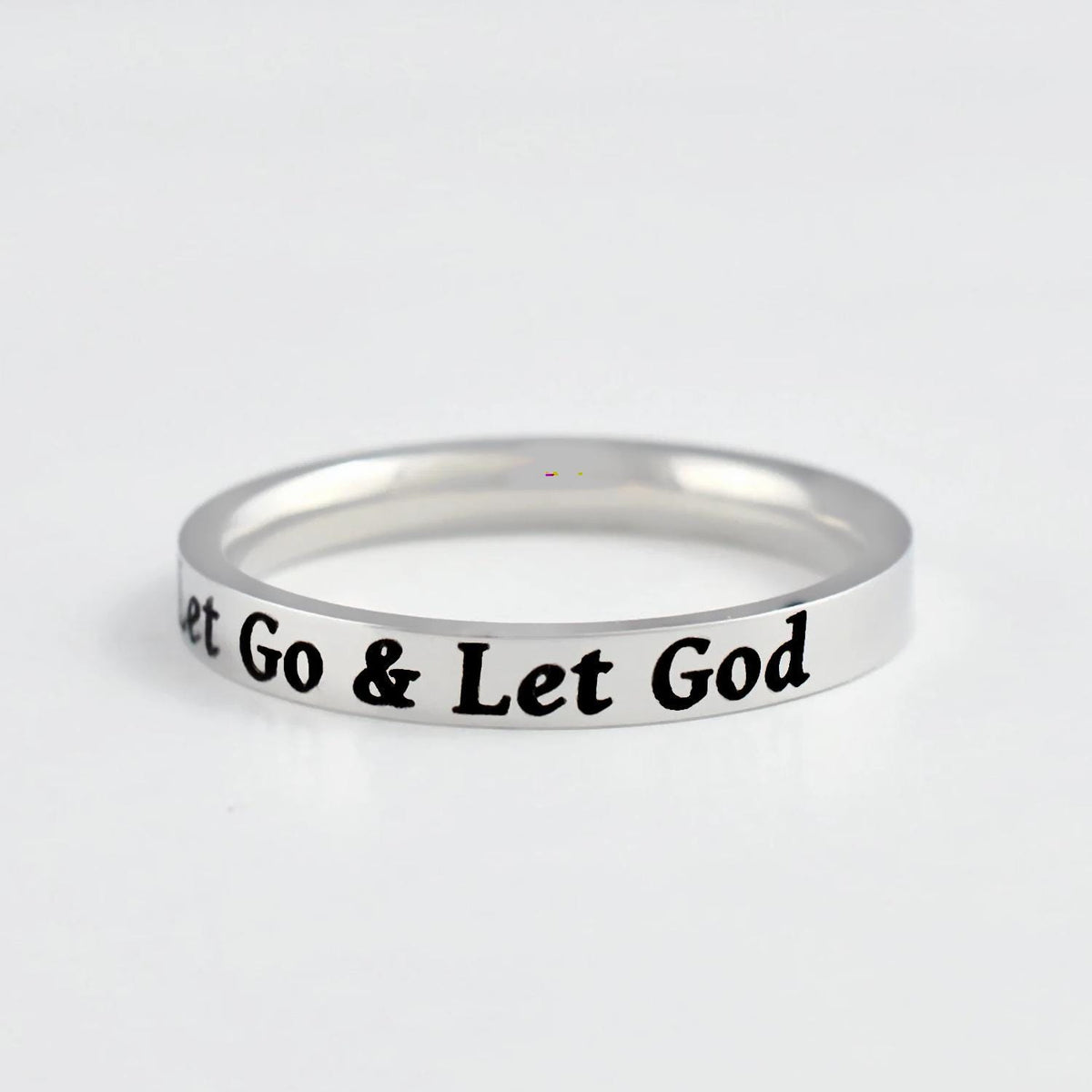 Let Go & Let God – Stainless Steel Band Ring, Christian Faith Quote Ring, Inspirational Encouragement Gift for Sisters, Friends, Christmas
