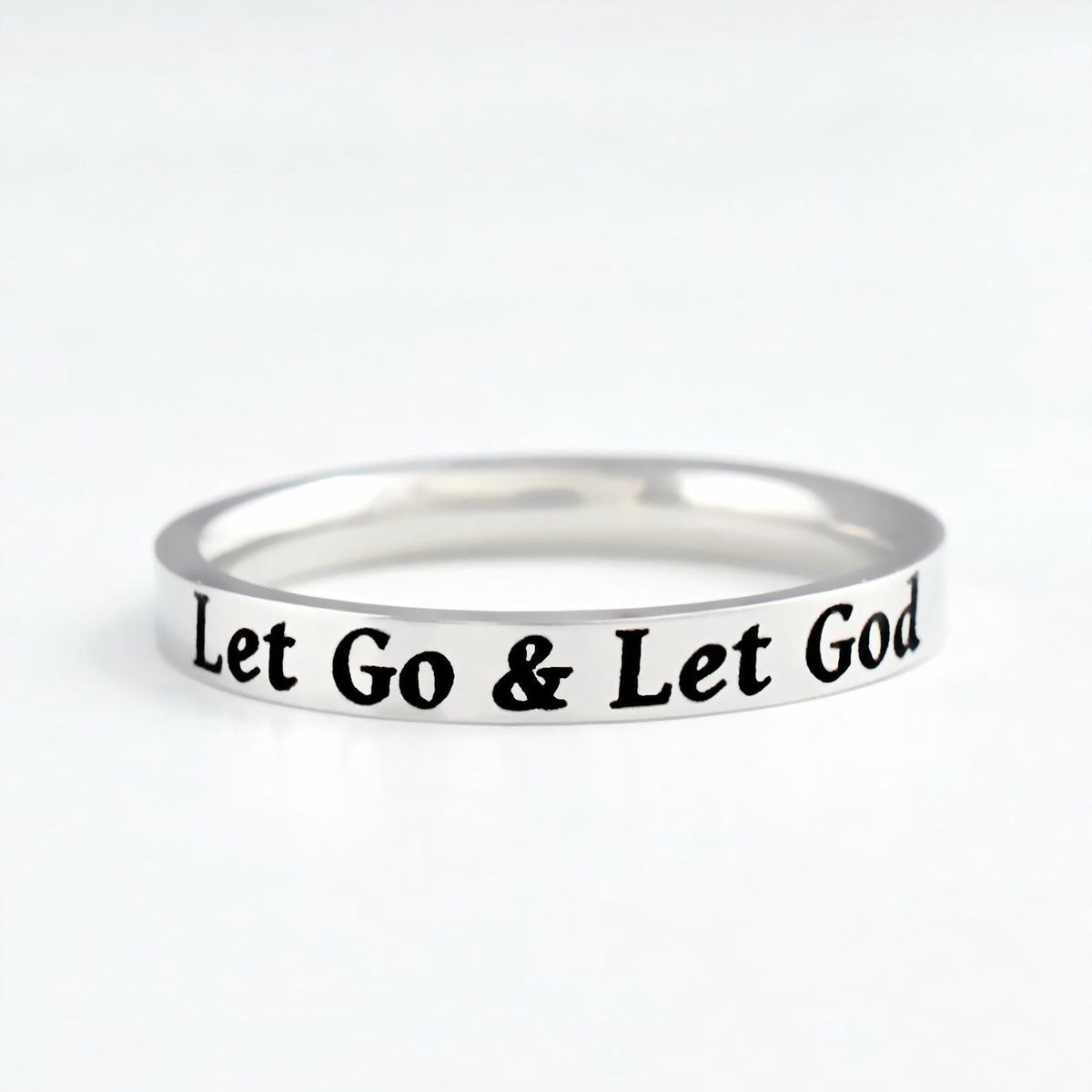 Let Go & Let God – Stainless Steel Band Ring, Christian Faith Quote Ring, Inspirational Encouragement Gift for Sisters, Friends, Christmas
