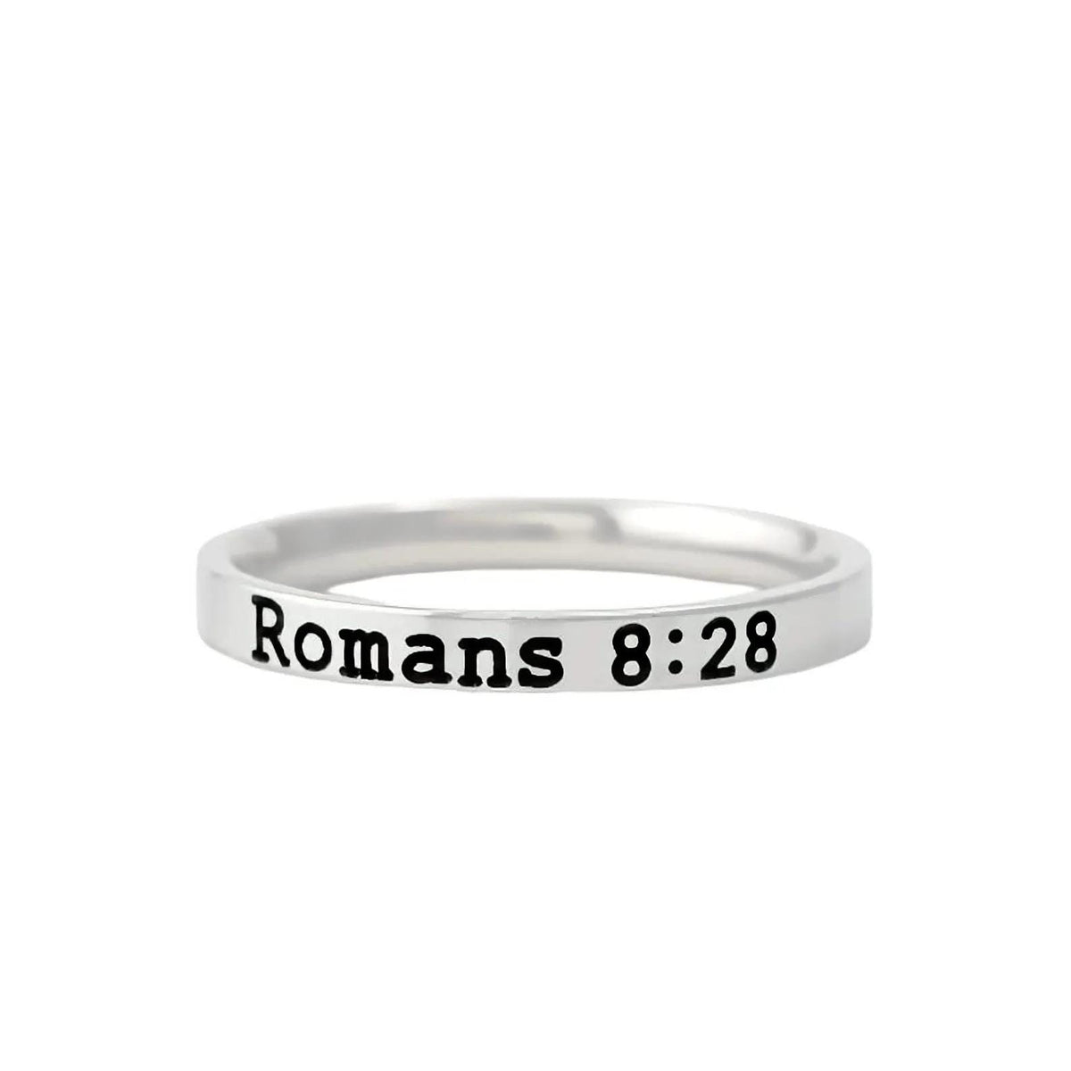 Romans 8:28 Bible Verse Ring – Dainty Stainless Steel Scripture Ring, Christian Jewelry Gift, All Things Work Together for Good