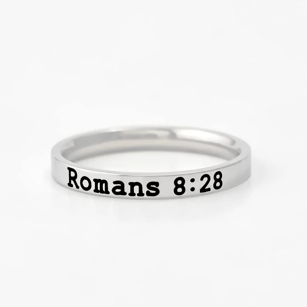 Romans 8:28 Bible Verse Ring – Dainty Stainless Steel Scripture Ring, Christian Jewelry Gift, All Things Work Together for Good