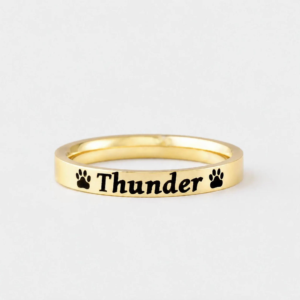 Personalized Pet Name Ring with Paw Prints