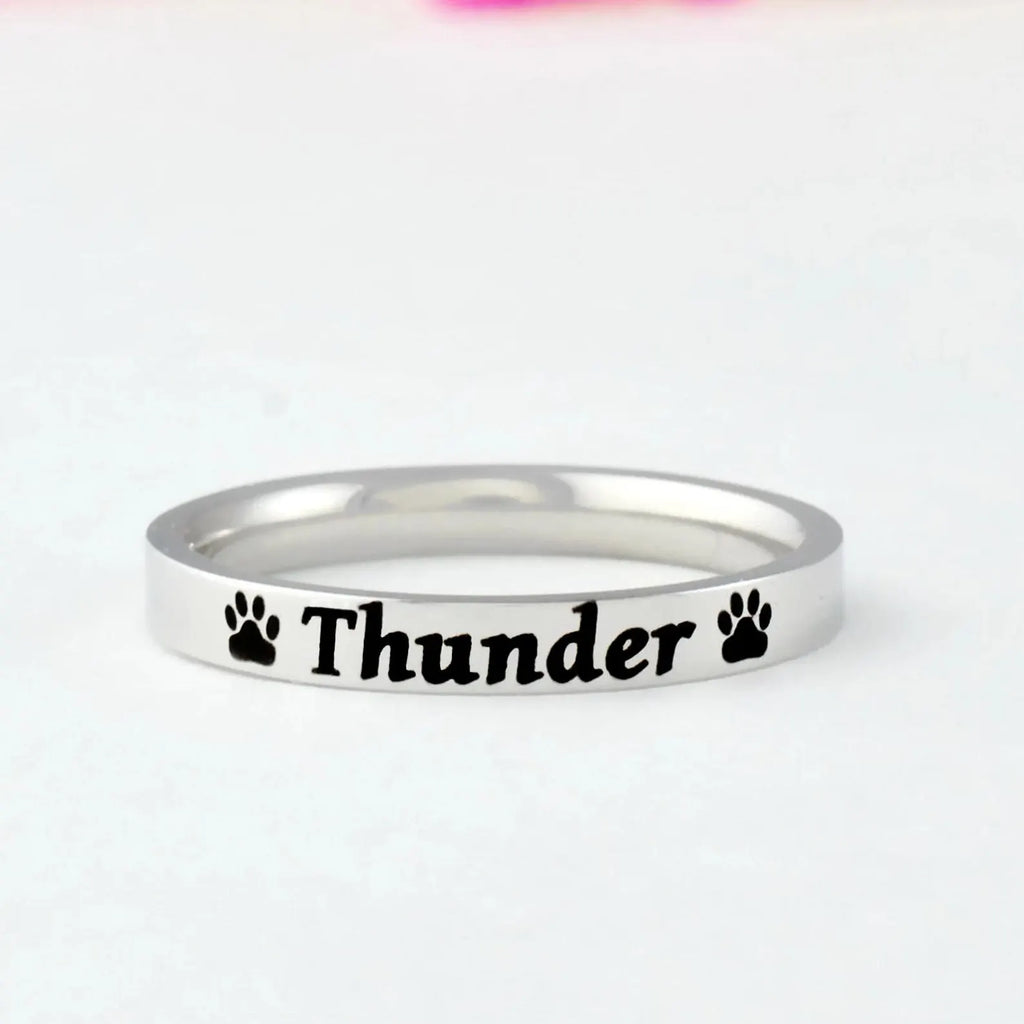 Personalized Pet Name Ring with Paw Prints