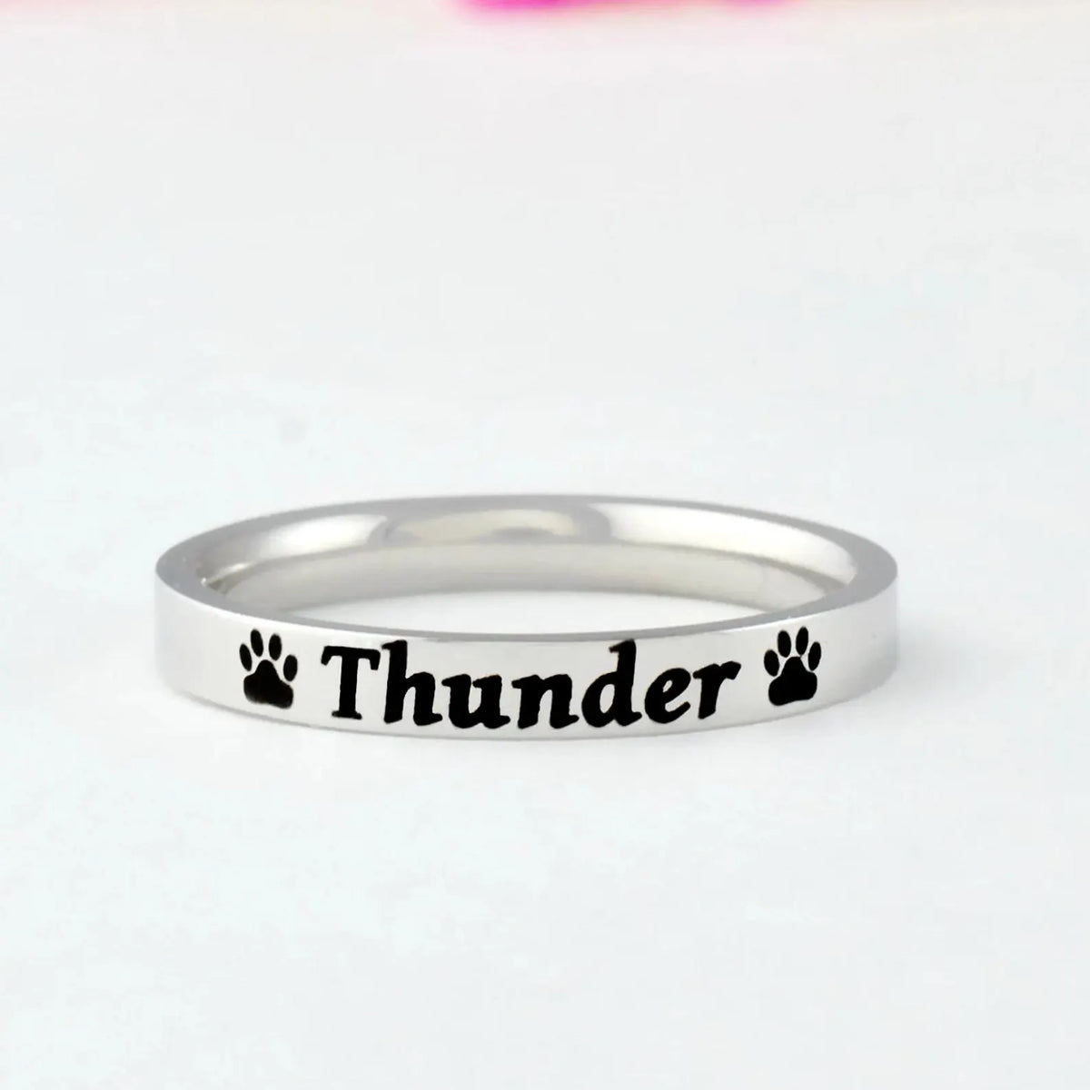 Personalized Pet Name Ring with Paw Prints