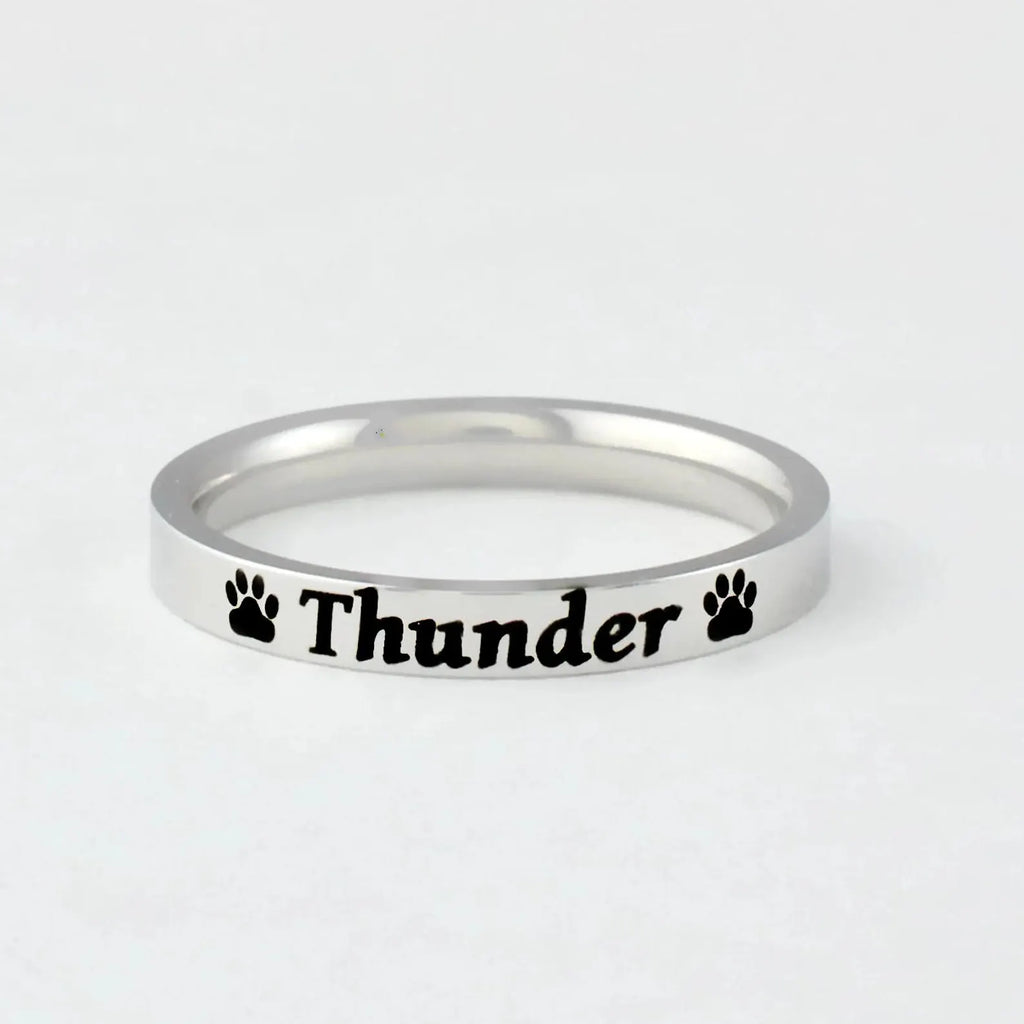 Personalized Pet Name Ring with Paw Prints